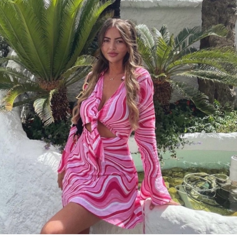 EUC Zara Linen-Blend Retro Pink and White Mini Dress - Picture 4 of 10